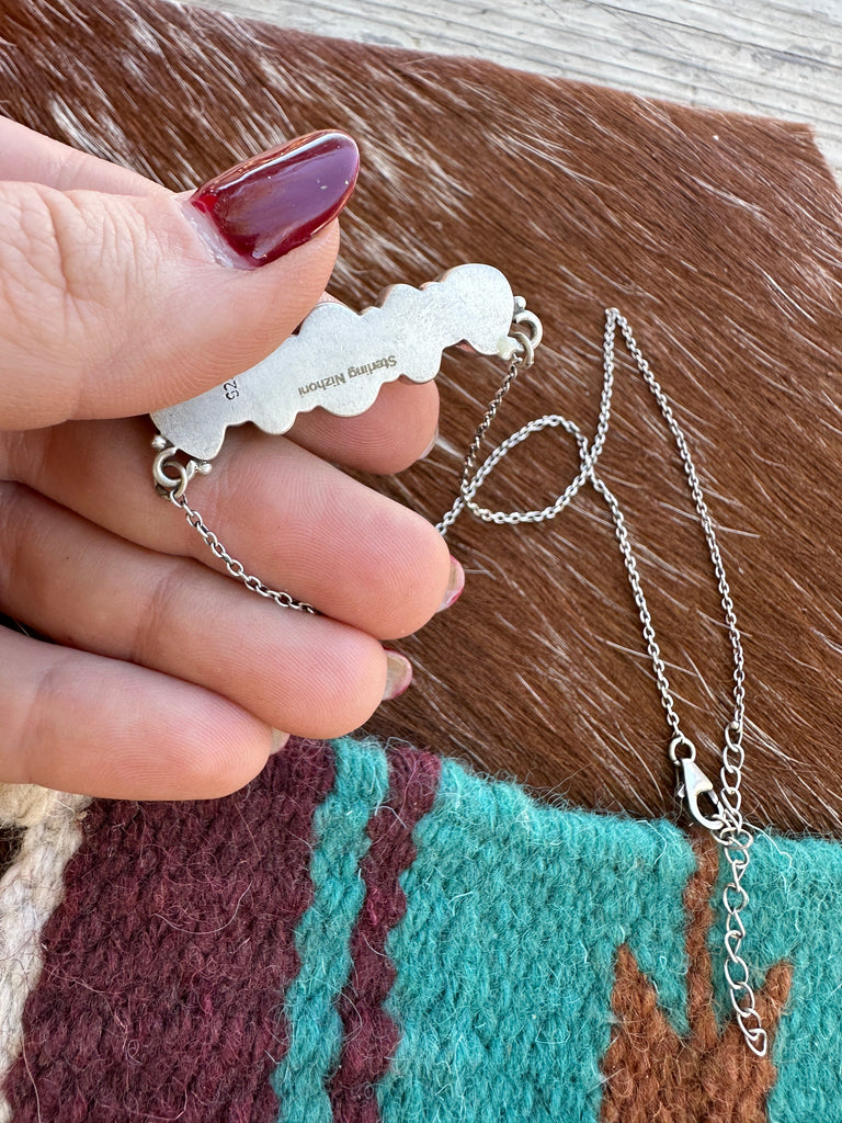 Handmade Sterling Silver, Golden Hills Turquoise & White Buffalo Bar Necklace Jewelry & Watches:Ethnic, Regional & Tribal:Necklaces & Pendants Nizhoni Traders LLC