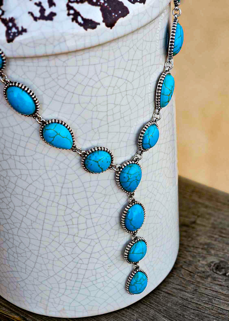 Cabochon Stone Y Necklace Necklace Blue Tortoise