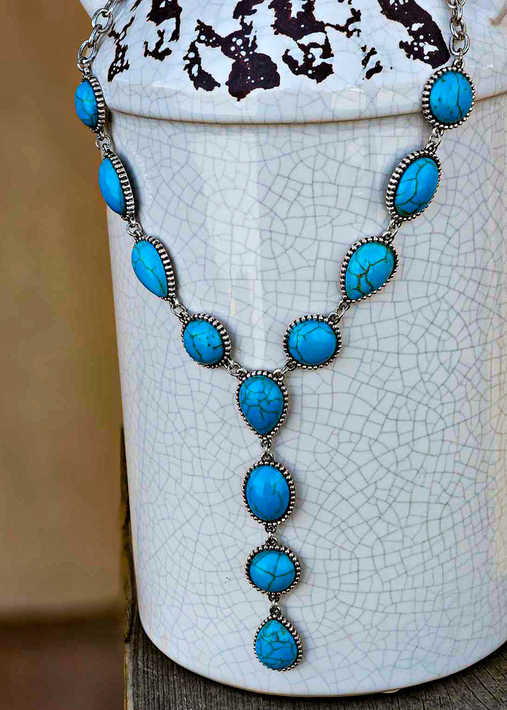 Cabochon Stone Y Necklace Necklace Blue Tortoise