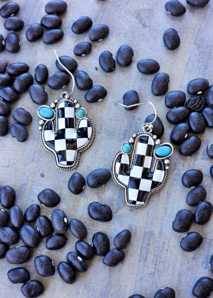 Checkered Cactus Earrings Earrings Blue Tortoise