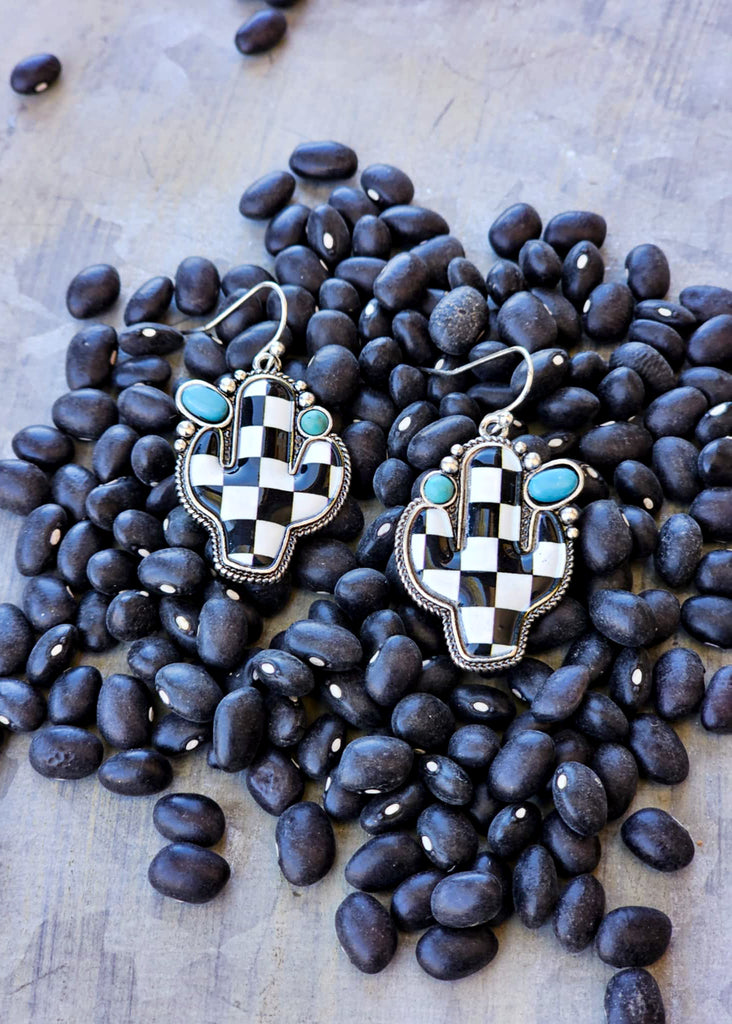 Checkered Cactus Earrings Earrings Blue Tortoise