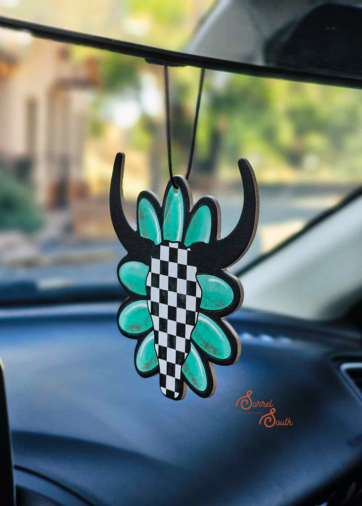 Checkered Steer Skull Air Freshener - Vanilla air freshener Sorrel South