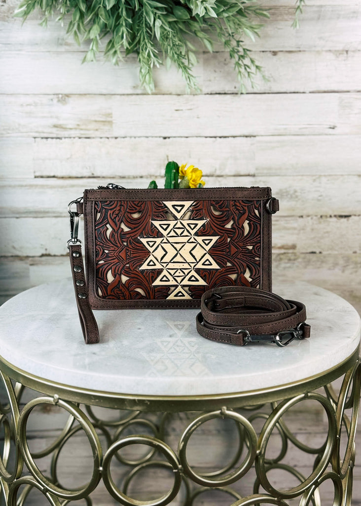 Coffee Aztec Clutch Crossbody Handbag Crossbody Handbag Montana West