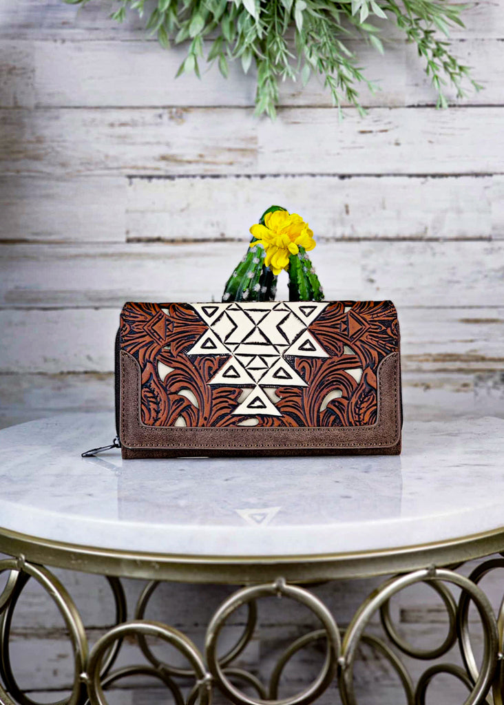 Coffee Aztec Tooled Wallet Wallet Montana West