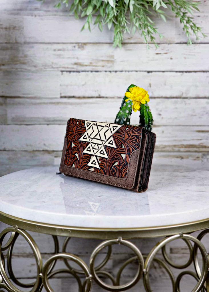 Coffee Aztec Tooled Wallet Wallet Montana West