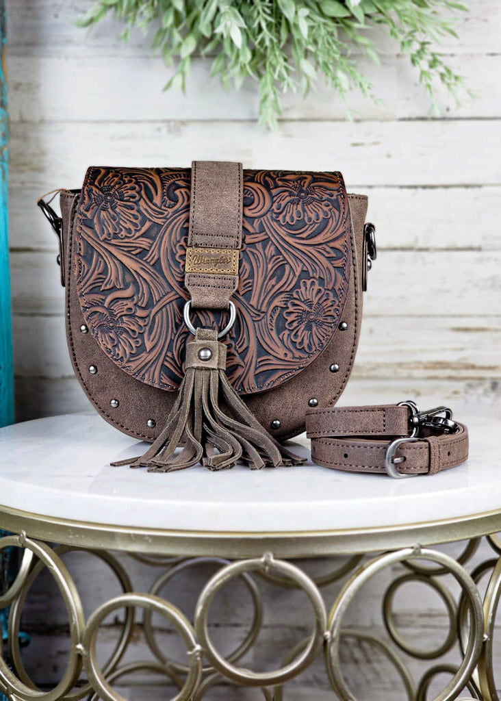 Coffee Tooled Western Saddle Handbag Crossbody Handbag Montana West