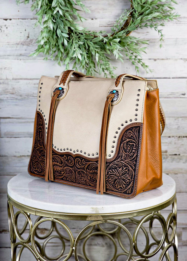 Concealed Carry Tan & Brown Tote Handbag Concealed Carry Handbag Montana West