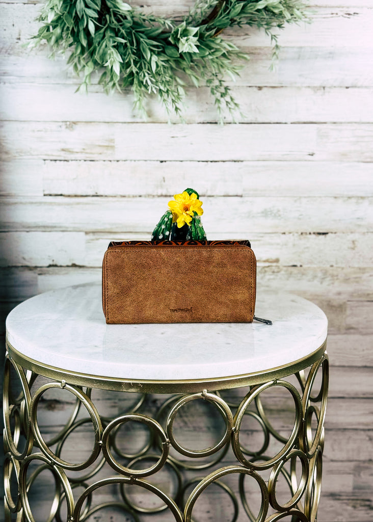 Brown Aztec Tooled Wallet Concealed Carry Crossbody Handbag & Wallet Montana West