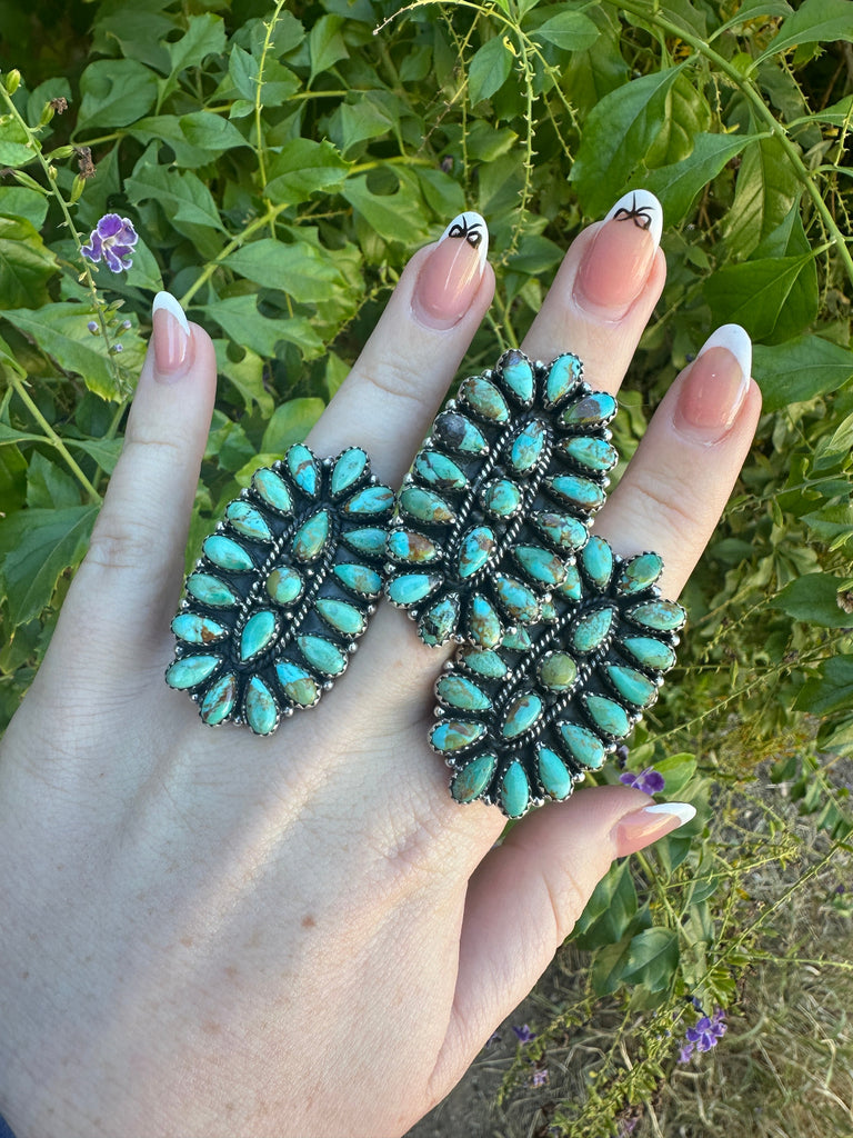 The Silverton Beautiful Handmade Kingman Turquoise And Sterling Silver Adjustable Ring Jewelry & Watches:Ethnic, Regional & Tribal:Native American:Rings Nizhoni Traders LLC