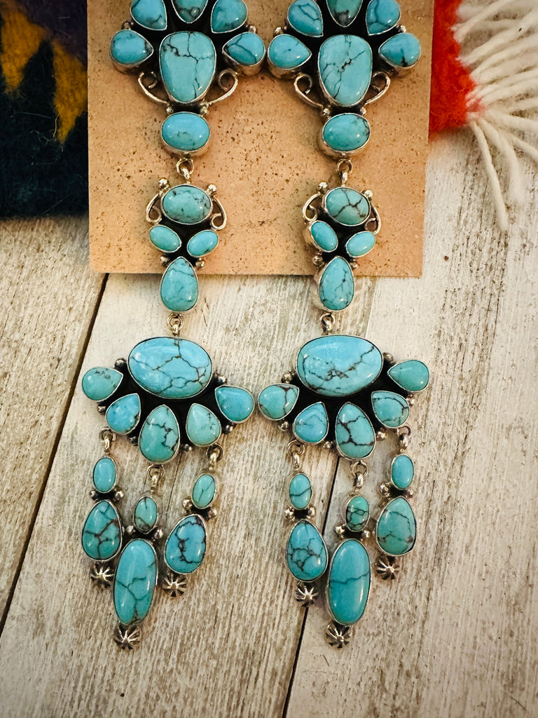 Navajo Turquoise & Sterling Silver Chandelier Dangle Earrings Jewelry & Watches:Ethnic, Regional & Tribal:Earrings Nizhonin Traders LLC