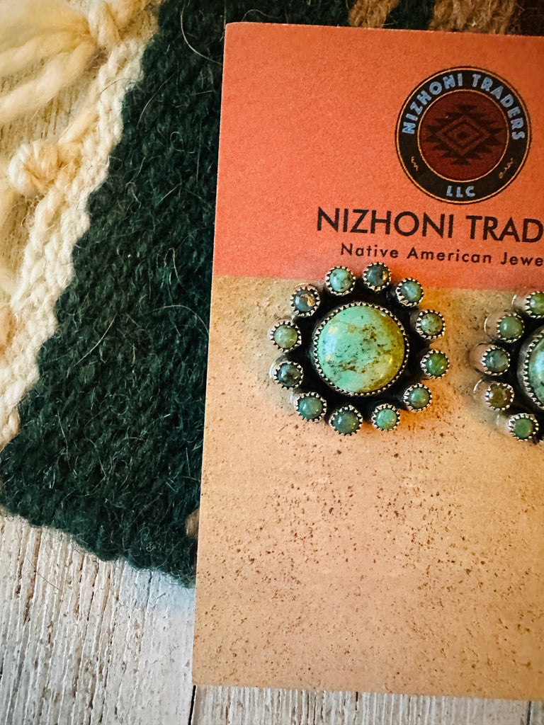 Navajo Sterling Silver & Turquoise Cluster Post Earrings NT jewelry Nizhoni Traders LLC   