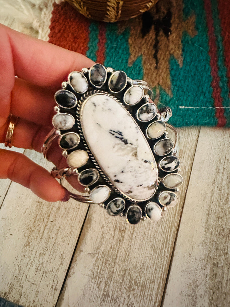 Navajo White Buffalo & Sterling Silver Cluster Cuff Bracelet Jewelry & Watches:Ethnic, Regional & Tribal:Bracelets & Charms Silver Mountain   