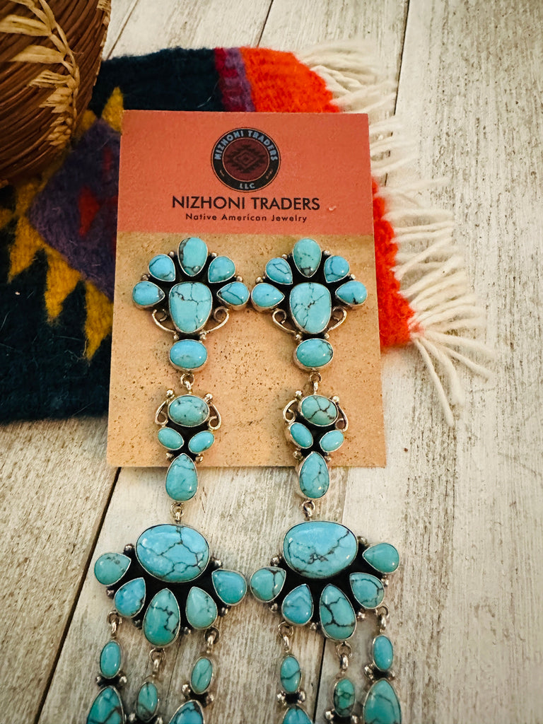 Navajo Turquoise & Sterling Silver Chandelier Dangle Earrings Jewelry & Watches:Ethnic, Regional & Tribal:Earrings Nizhonin Traders LLC