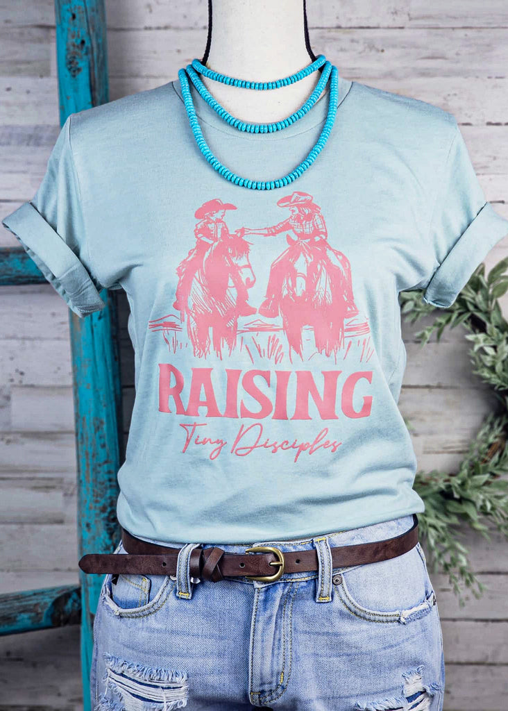 Dusty Blue Raising Tiny Disciples Graphic Tee tcc graphic tee The Cinchy Cowgirl