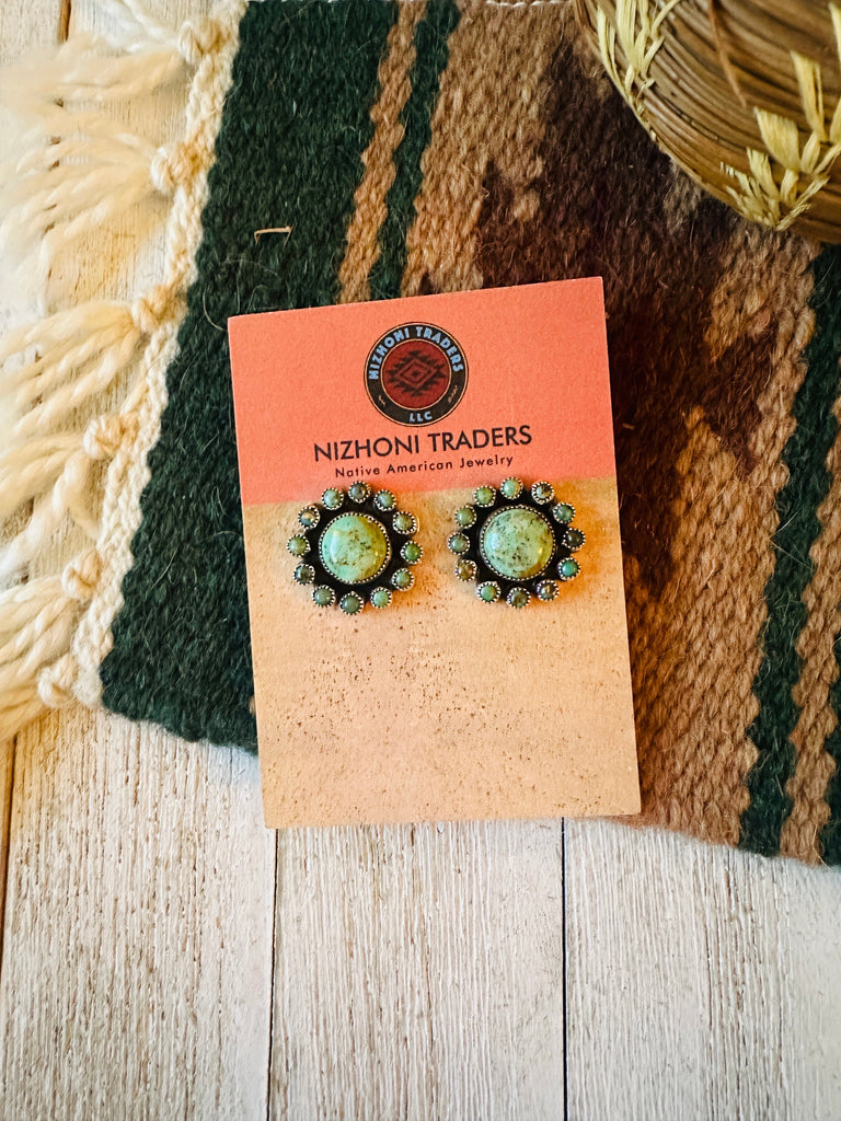 Navajo Sterling Silver & Turquoise Cluster Post Earrings NT jewelry Nizhoni Traders LLC   