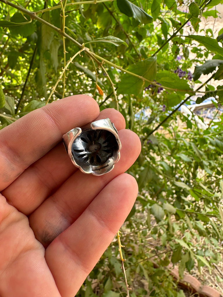 Beautiful Concho Handmade White Buffalo And Sterling Silver Adjustable Ring Jewelry & Watches:Ethnic, Regional & Tribal:Native American:Rings Nizhoni Traders LLC   