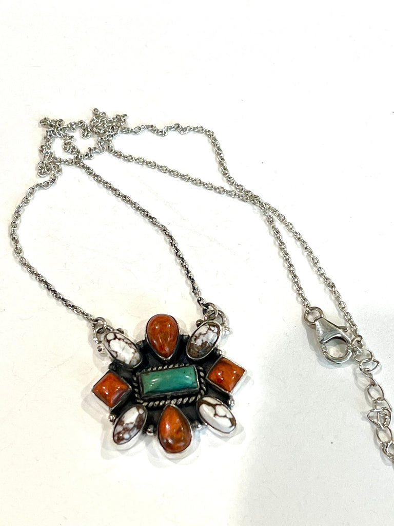 Handmade Sterling Silver & Multi Stone Necklace Signed Nizhoni Jewelry & Watches:Ethnic, Regional & Tribal:Necklaces & Pendants Nizhoni Traders LLC