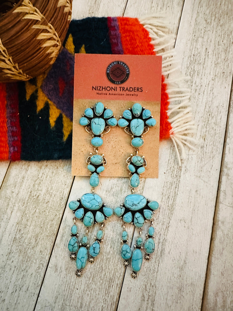 Navajo Turquoise & Sterling Silver Chandelier Dangle Earrings Jewelry & Watches:Ethnic, Regional & Tribal:Earrings Nizhonin Traders LLC