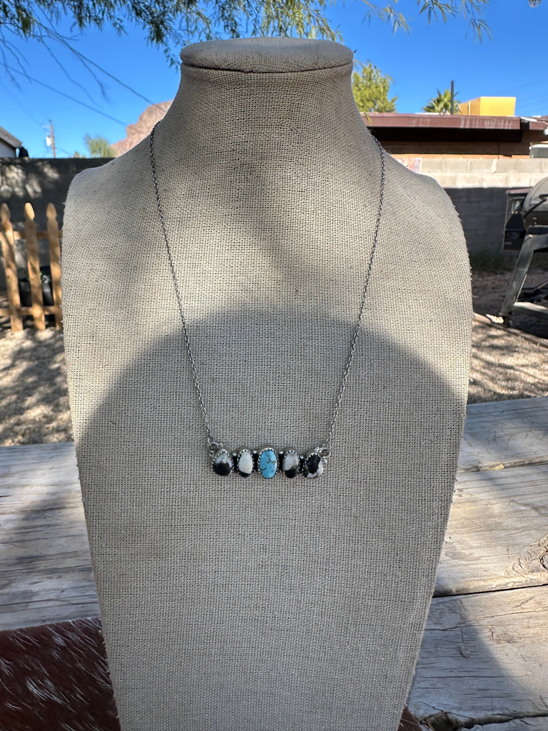 Handmade Sterling Silver, Golden Hills Turquoise & White Buffalo Bar Necklace Jewelry & Watches:Ethnic, Regional & Tribal:Necklaces & Pendants Nizhoni Traders LLC