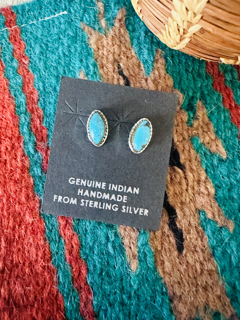 Navajo Turquoise and Sterling Silver Marquise Stud Earrings Nizhoni Traders LLC