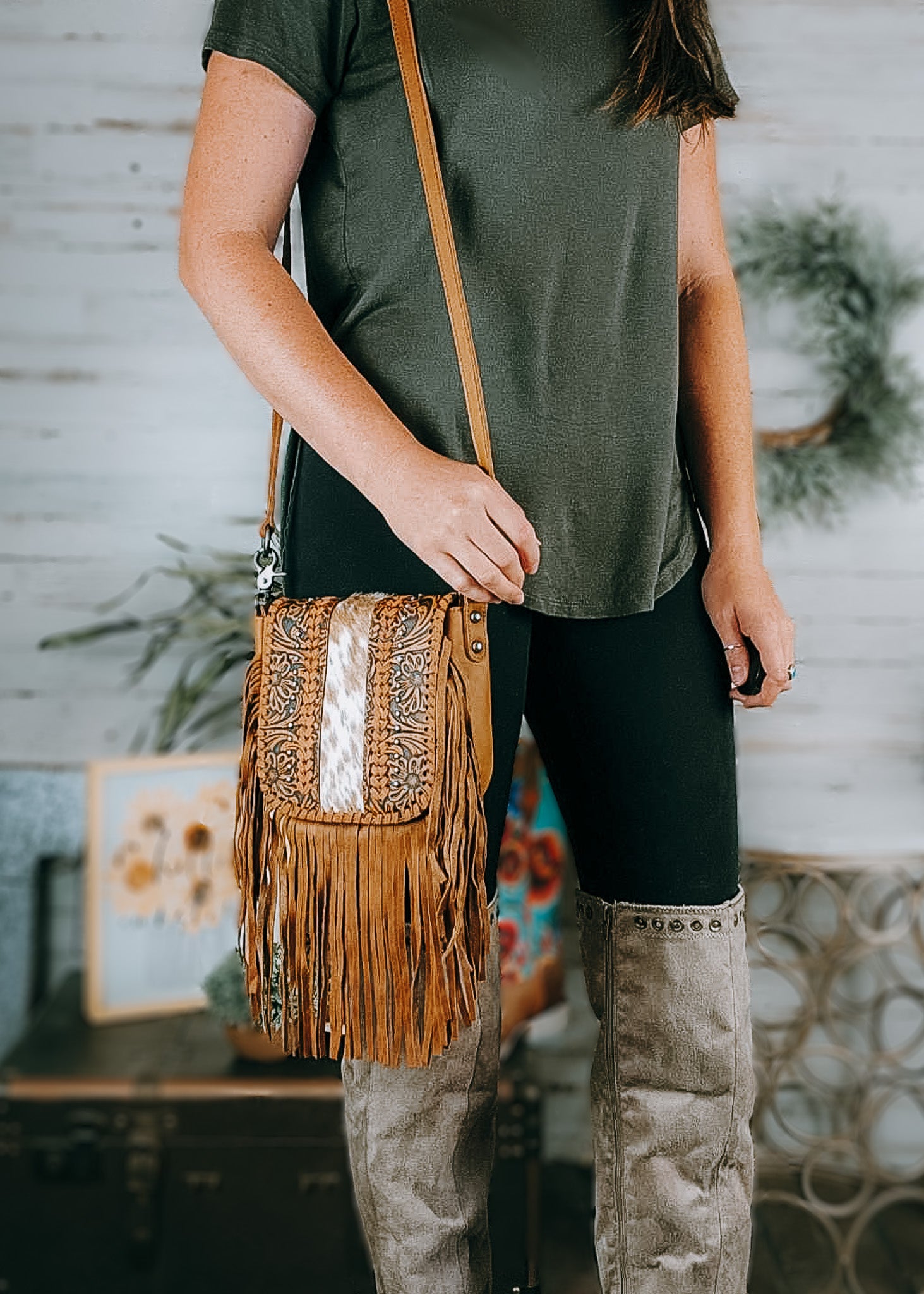 Genuine Leather Floral Tooled Fringe Crossbody Bag – The Cinchy Cowgirl