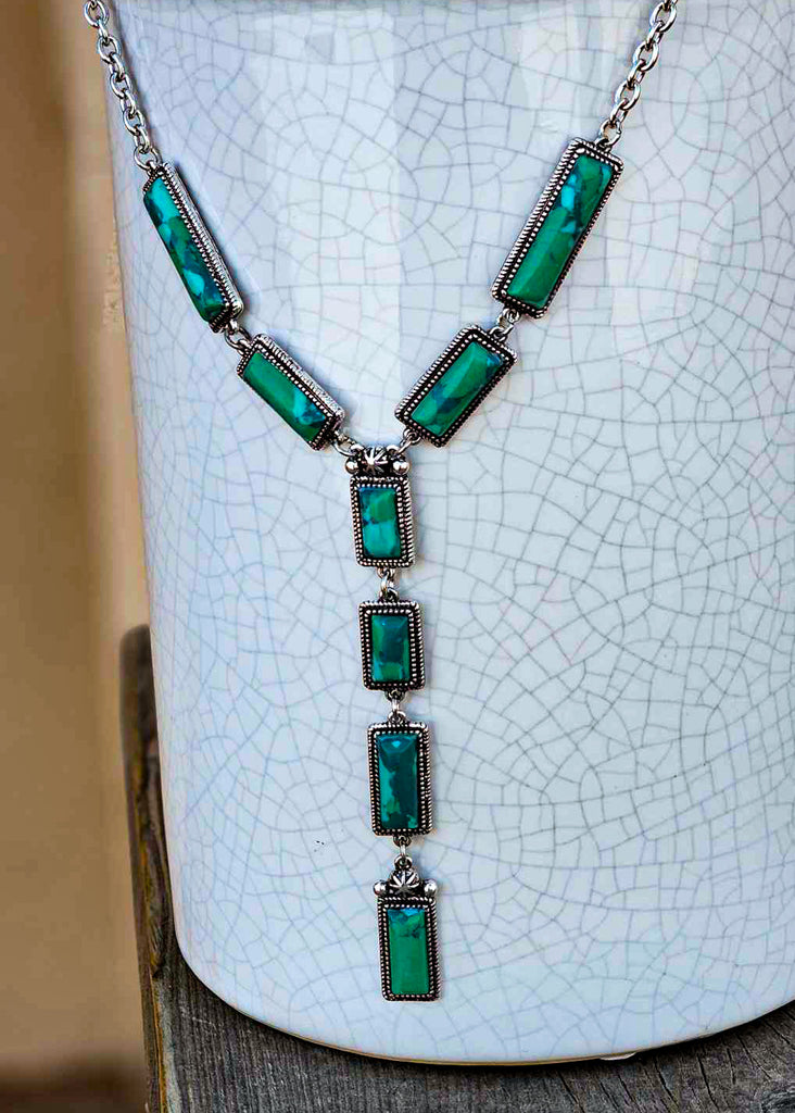 Western Green Stone Y Necklace Necklace Blue Tortoise