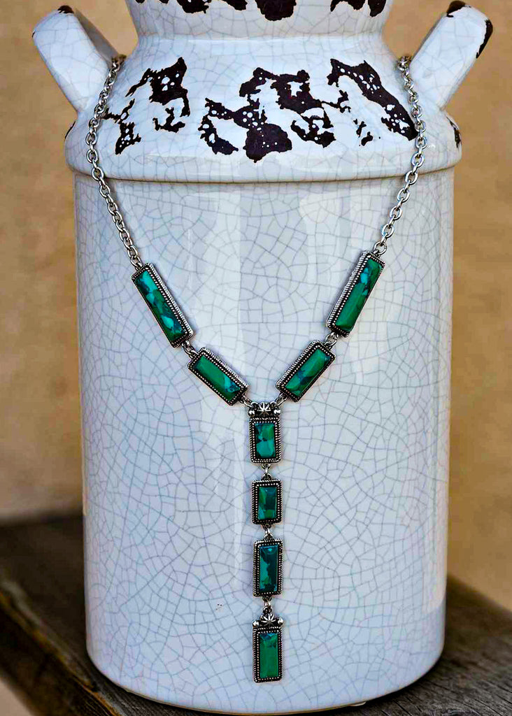 Western Green Stone Y Necklace Necklace Blue Tortoise