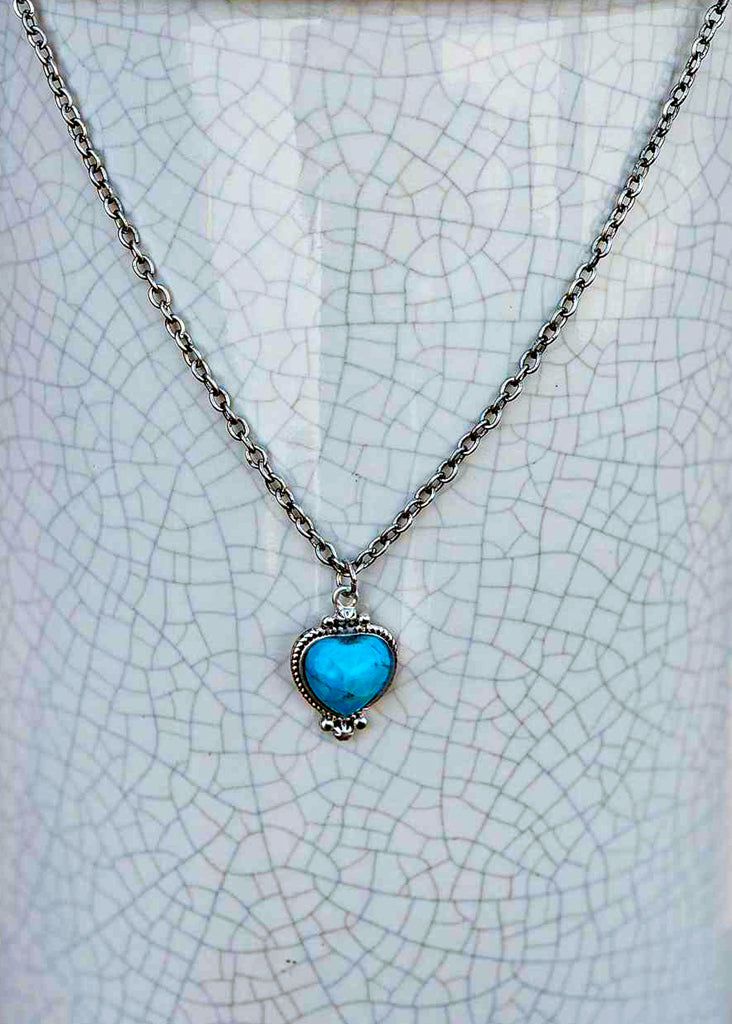 Heart Shape Stone Necklace Necklace Blue Tortoise