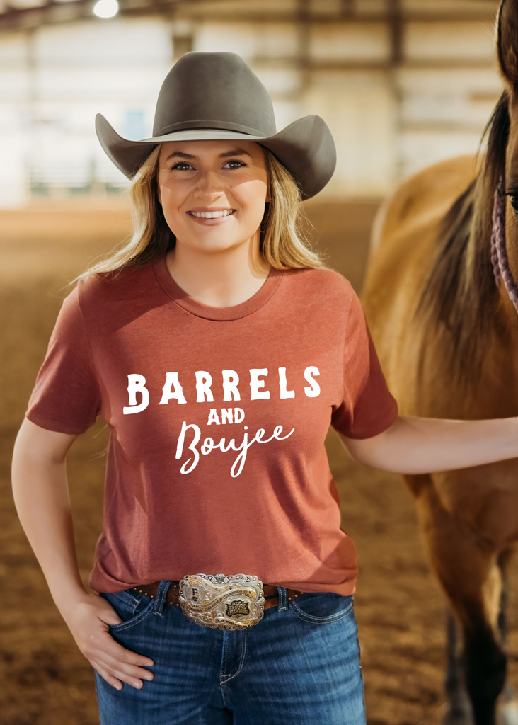 Barrels & Boujee Short Sleeve Tee Horse Riding Discipline Tee Printify   