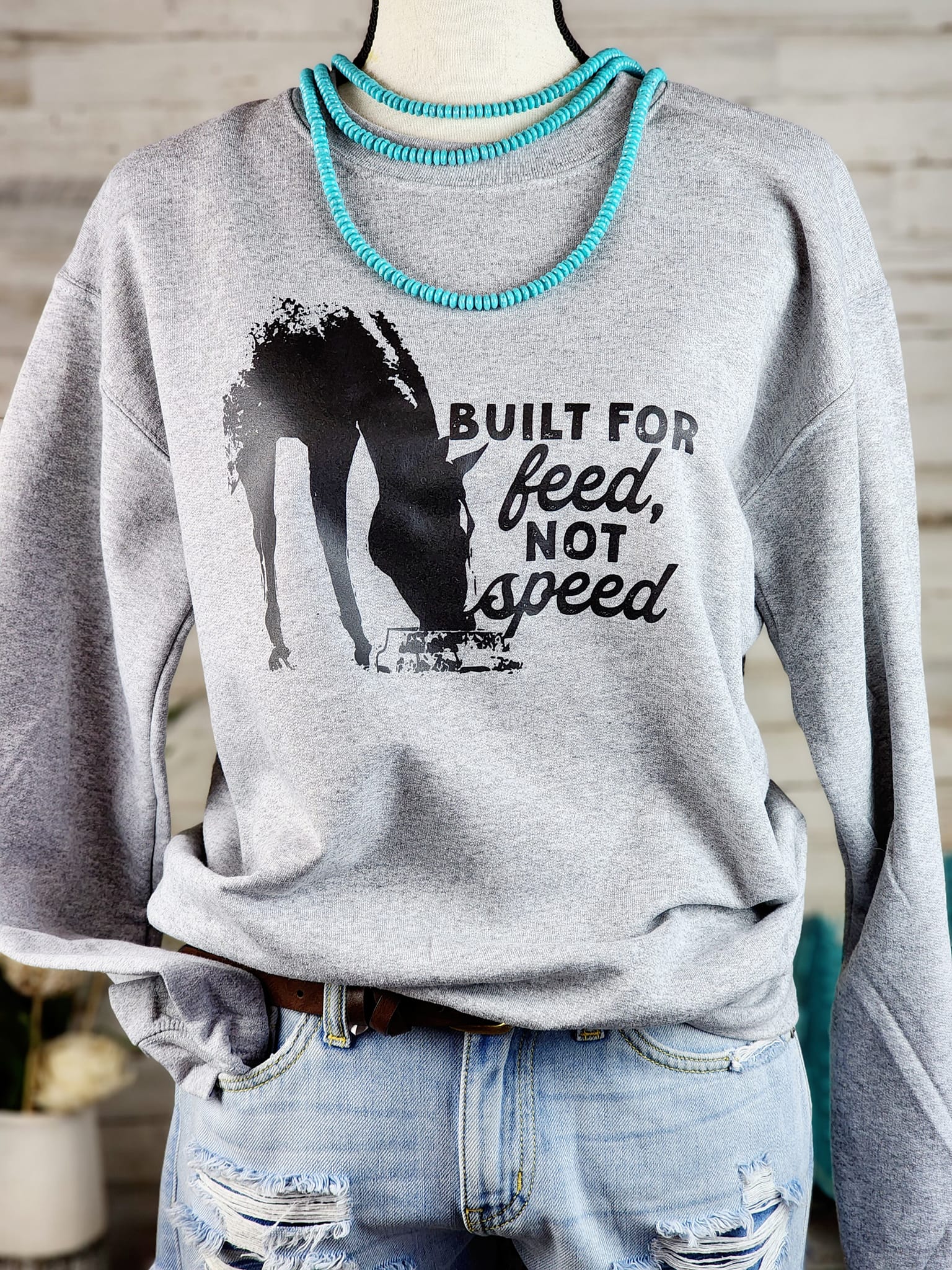 Heather Gray Built For Feed The Pullover Cinchy Sweatshirt – Cowgirl