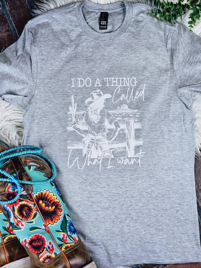 Heather Gray I Do What I Want Short Sleeve Graphic Tee tcc graphic tee The Cinchy Cowgirl