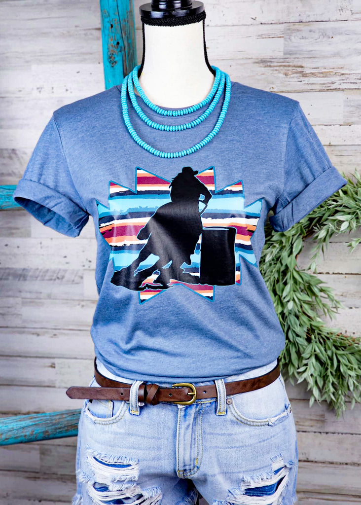 Heather Slate Serape Barrel Racer Graphic Tee tcc graphic tee The Cinchy Cowgirl