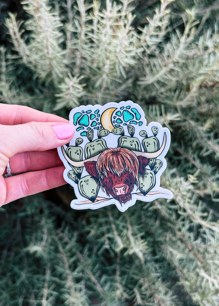 Highland Cow Cactus Sticker stickers The Cinchy Cowgirl