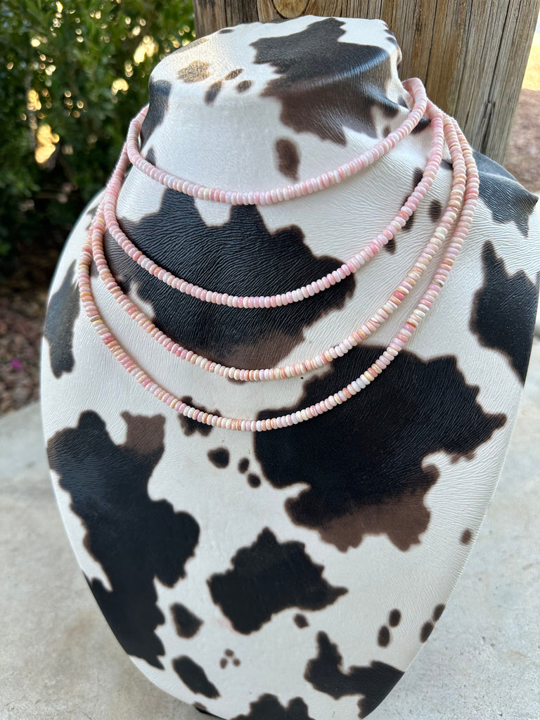 Navajo Sterling Silver & Queen Pink Conch Beaded Necklace 14-20inch NT jewelry Nizhoni Traders LLC   