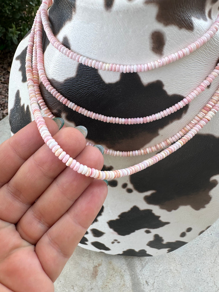 Navajo Sterling Silver & Queen Pink Conch Beaded Necklace 14-20inch NT jewelry Nizhoni Traders LLC   