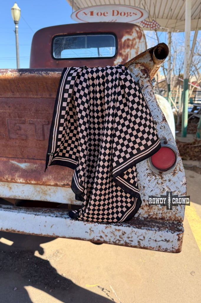 SMALL Tan Checkered Out Wild Rag/ Scarf Wild Rag Rowdy Crowd Clothing