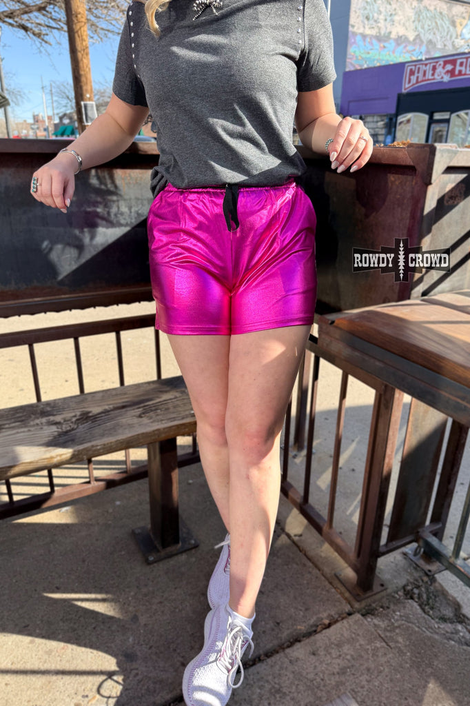 Pink Metallic Shorts Shorts Rowdy Crowd Clothing