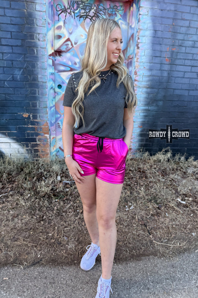 Pink Metallic Shorts Shorts Rowdy Crowd Clothing