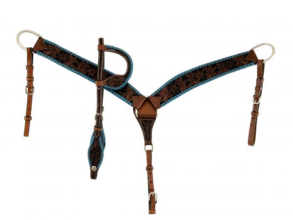 Argentina Cow Leather Teal Lacing Headstall Set headstall set Shiloh   