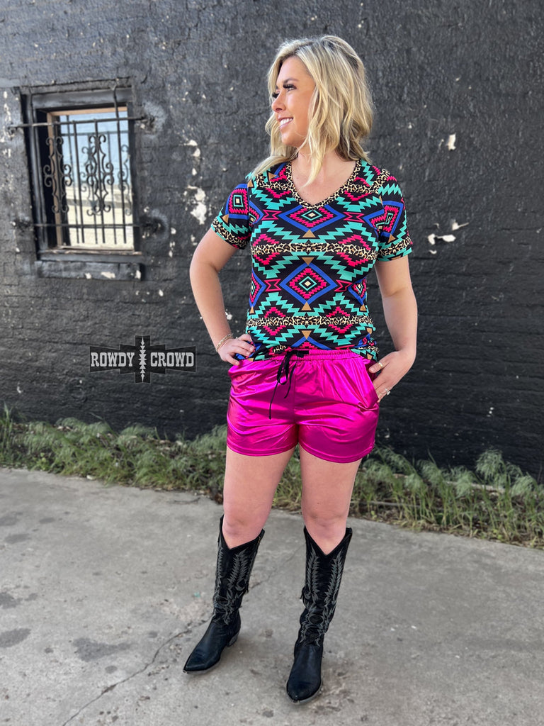 Pink Metallic Shorts Shorts Rowdy Crowd Clothing   