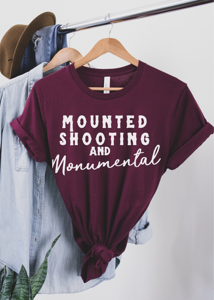 Mounted Shooting & Monumental Short Sleeve Tee Horse Riding Discipline Tee Printify Maroon XS 