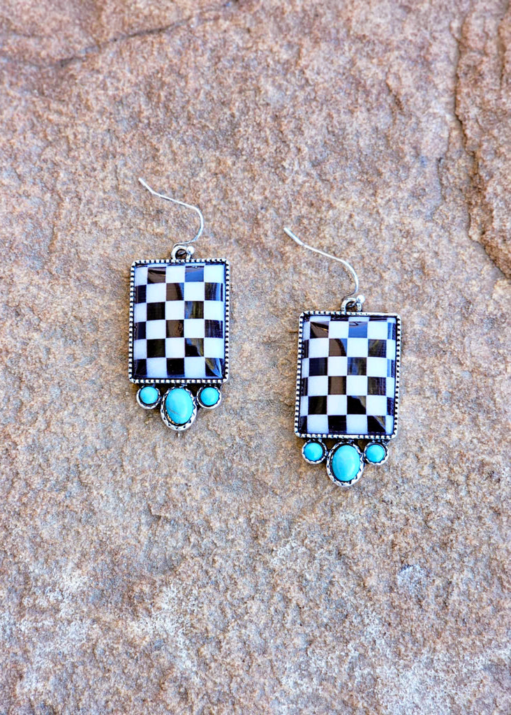 Rectangle Checkered Earrings Earrings Blue Tortoise