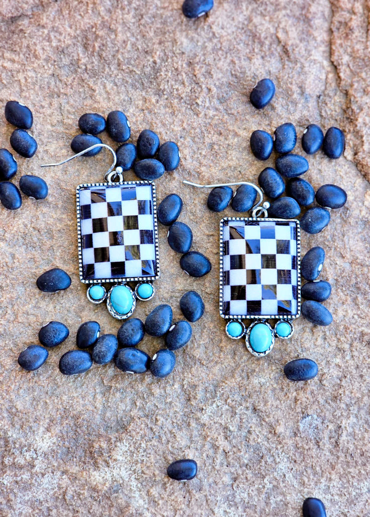 Rectangle Checkered Earrings Earrings Blue Tortoise