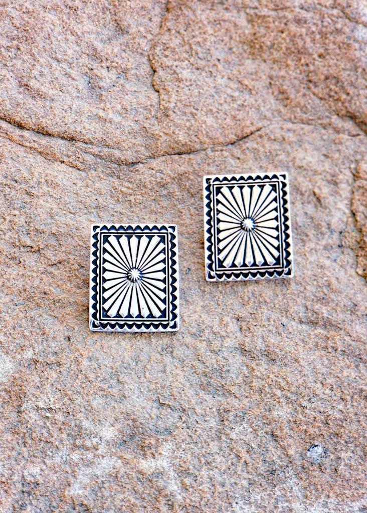 Rectangle Concho Starburst Earrings Earrings Blue Tortoise