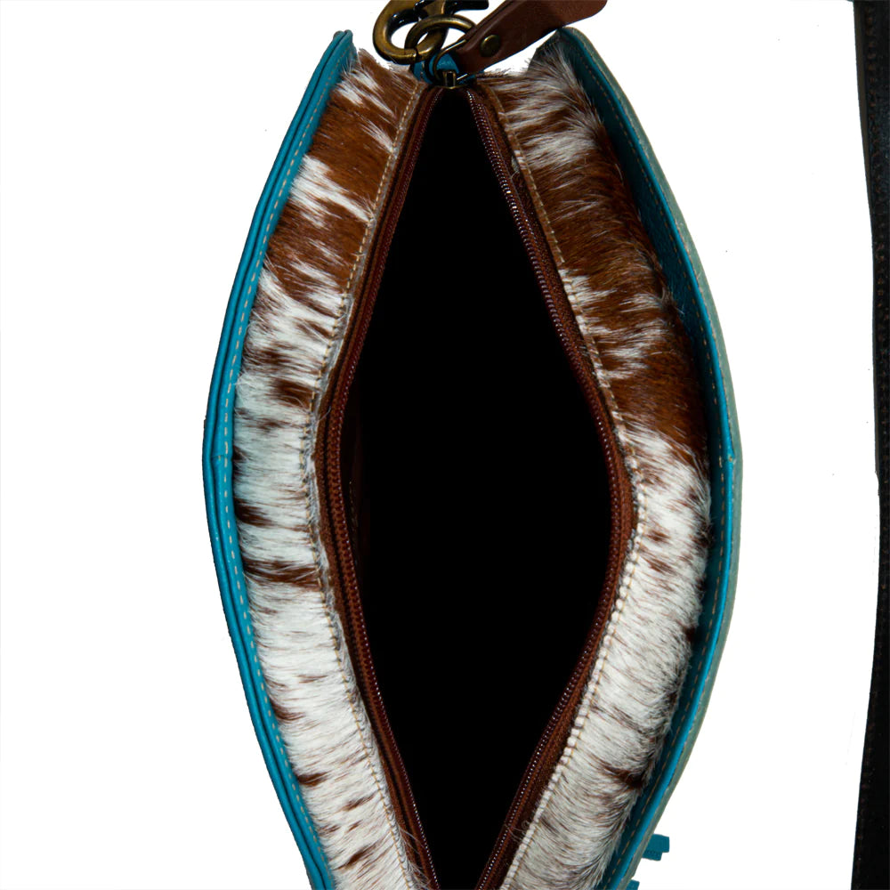 Cowhide purse- with tooled leather and real turquoise