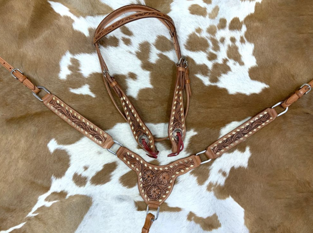 Floral Rawhide Gladiator Headstall Set headstall set Shiloh   