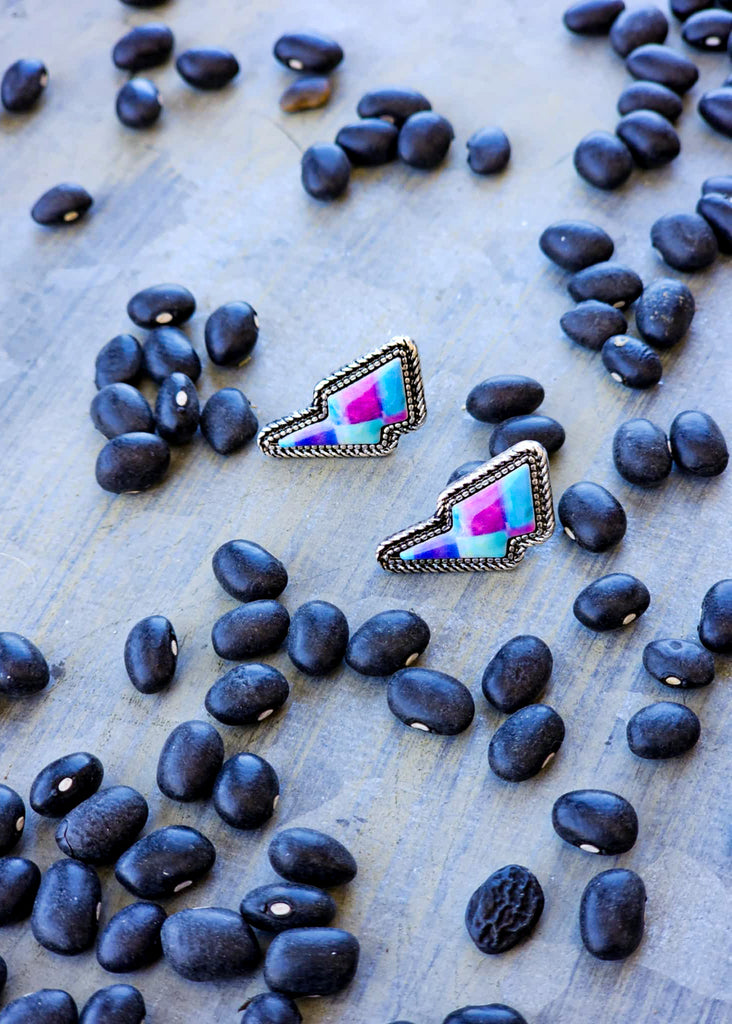 Small Turquoise & Purple Lightning Bolt Earrings Earrings Blue Tortoise