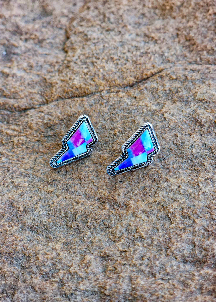 Small Turquoise & Purple Lightning Bolt Earrings Earrings Blue Tortoise