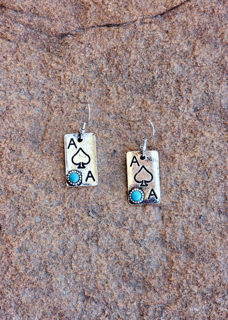 Small Antique Silver Ace Card Earrings Earrings Blue Tortoise