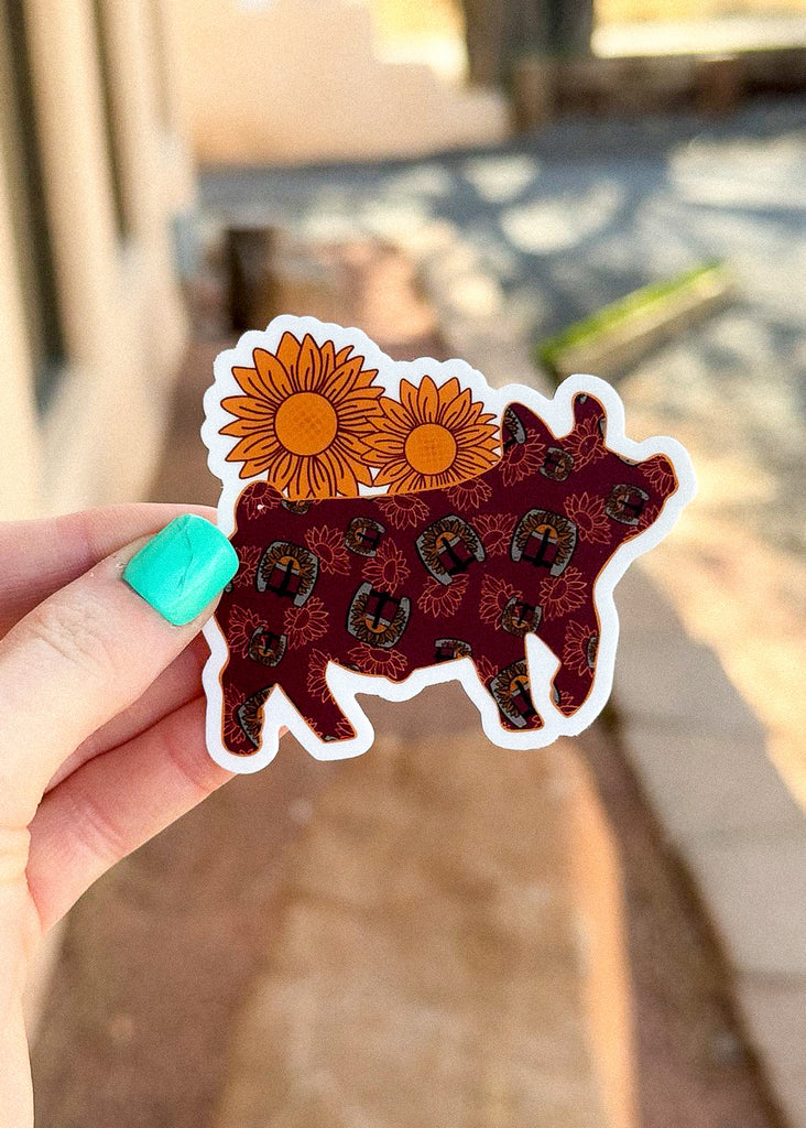 Sunflower Burgundy Pig Sticker stickers The Cinchy Cowgirl